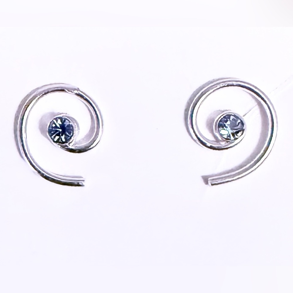 NEW Sterling Silver Petite Swirl Blue Earrings Studs